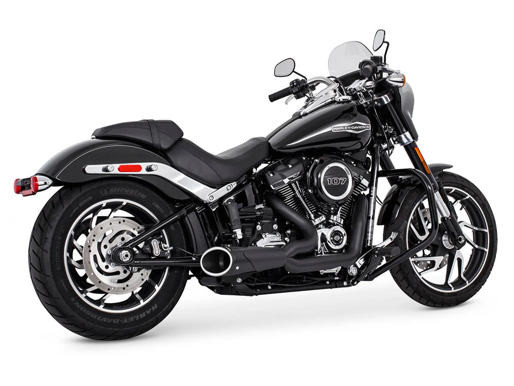 Combat Shorty 2-into-1 Exhaust - Black with Black End Cap. Fits Softail 2018up with Non-240 Rear Tyre