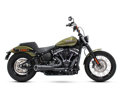 Combat Shorty 2-into-1 Exhaust - Black with Black End Cap. Fits Softail 2018up with Non-240 Rear Tyre