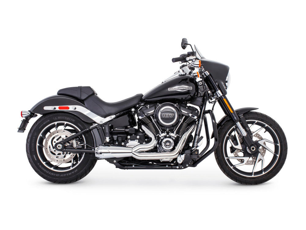 American Outlaw Shorty 2-into-1 Exhaust - Chrome with Chrome End Cap. Fits Softail 2018up with Non-240 Rear Tyre