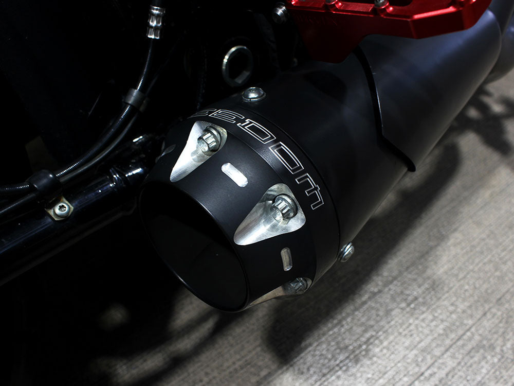 American Outlaw Shorty 2-into-1 Exhaust - Black with Black End Cap. Fits Softail 2018up.