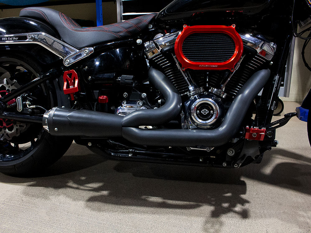 American Outlaw Shorty 2-into-1 Exhaust - Black with Black End Cap. Fits Softail 2018up.
