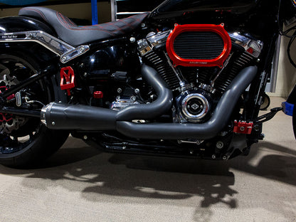 American Outlaw Shorty 2-into-1 Exhaust - Black with Black End Cap. Fits Softail 2018up.