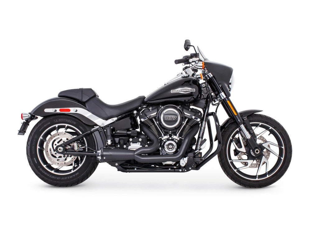 American Outlaw Shorty 2-into-1 Exhaust - Black with Black End Cap. Fits Softail 2018up with Non-240 Rear Tyre