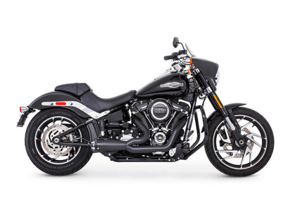 American Outlaw Shorty 2-into-1 Exhaust - Black with Black End Cap. Fits Softail 2018up with Non-240 Rear Tyre