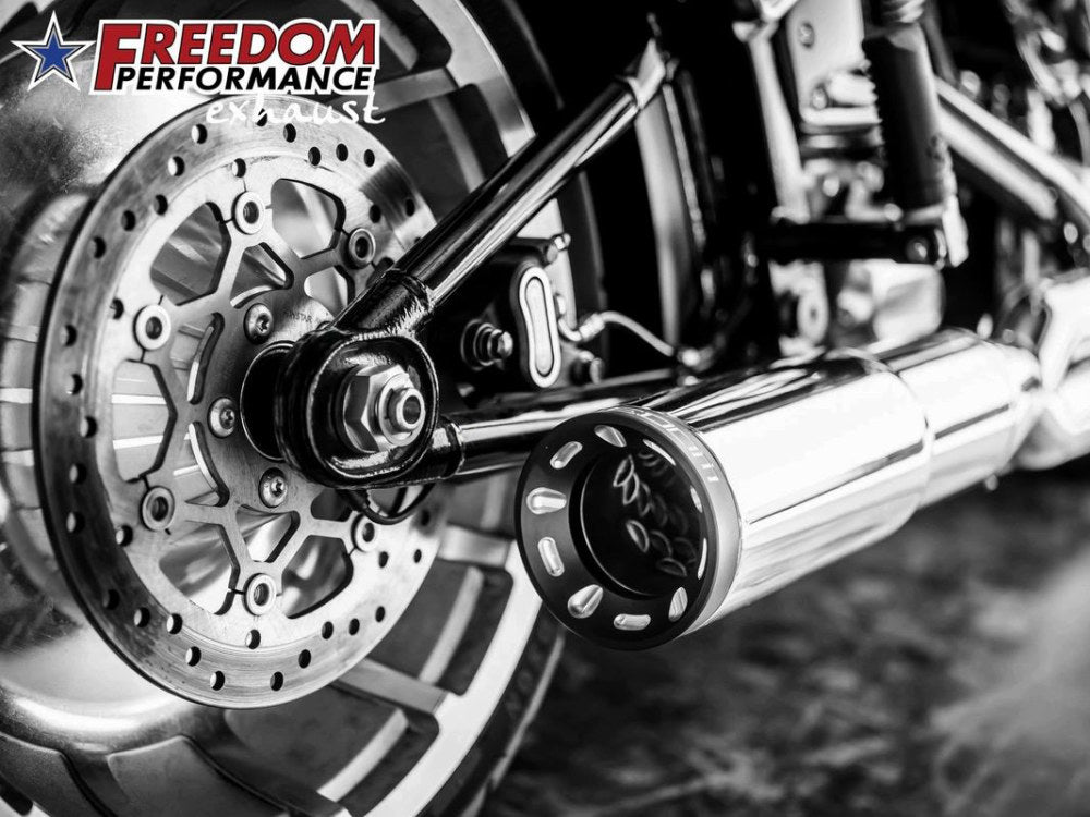 2-into-1 Two Step Exhaust - Chrome with Black End Cap. Fits Softail Breakout & Fatboy 2018up with 240 Tyre.