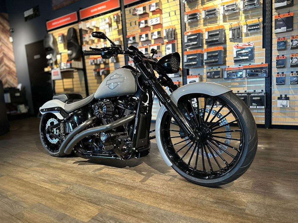 Radical Ground Pounder Exhaust - Black with Black Straight Cut End Caps. Fits Softail 2018up