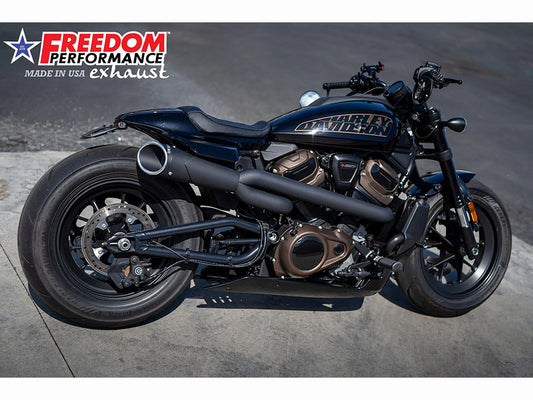Combat Shorty 2-into-1 Exhaust - Black with Black End Cap. Fits Sportster S 2021-2023