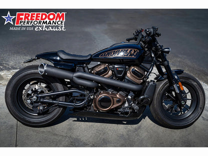 Combat Shorty 2-into-1 Exhaust - Black with Black End Cap. Fits Sportster S 2021-2023