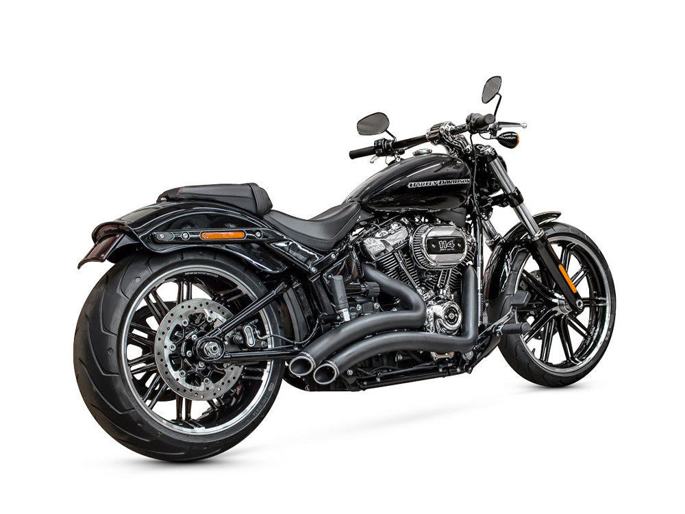 Sharp Curve Radius Exhaust - Black with Black End Caps. Fits Softail Breakout & Fat Boy 2018up