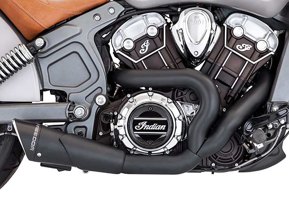 Combat 2-into-1 Exhaust - Black with Black End Cap. Fits Indian Scout 2015-2024