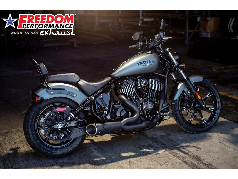 Combat 2-into-1 Exhaust - Black with Black End Cap. Fits Indian Cruiser 2022up