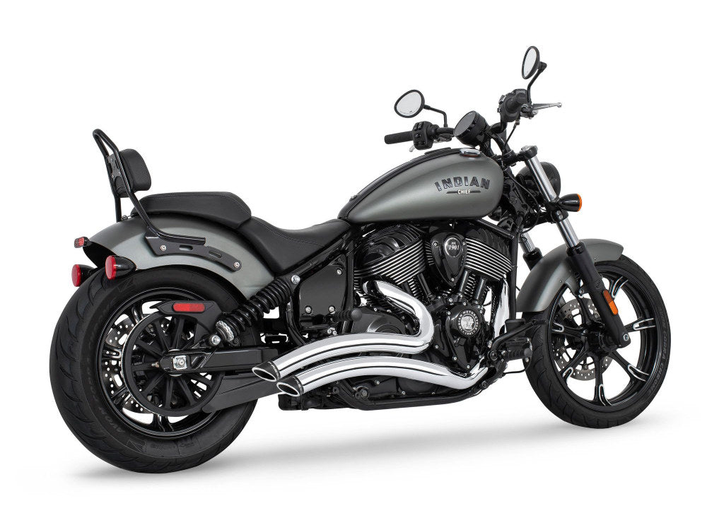 Sharp Curve Radius Exhaust - Chrome with Black End Caps. Fits Indian Cruiser 2022up