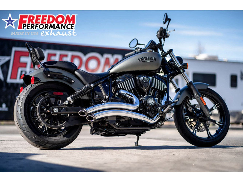 Sharp Curve Radius Exhaust - Chrome with Black End Caps. Fits Indian Cruiser 2022up