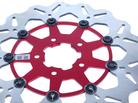 11.5in. Front Floating Wave Disc Rotor with Red Carrier. Fits Big Twin 2000up & Sportster 2000-2010.