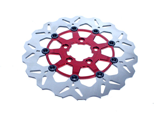 11.5in. Front Floating Wave Disc Rotor with Red Carrier. Fits Big Twin 2000up & Sportster 2000-2010.