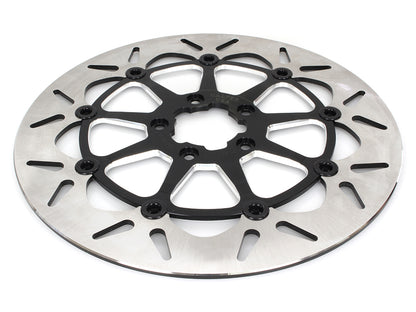 13in. Front Round Floating Disc Rotor with Contrast Cut Carrier. Fits most Big Twin 2000up when upgrading to 13in. x 6 Piston Caliper.