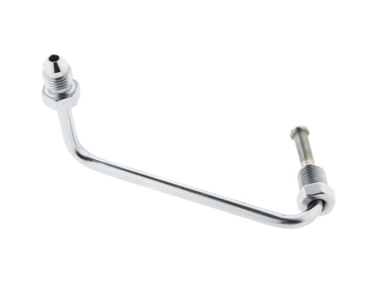 Brake Line S-Bend Adapter. Fits on the Front Triple Tree T-piece when using Braided Brake lines. AN3 Male x 3/8in.-24 Inverted Flare Male.