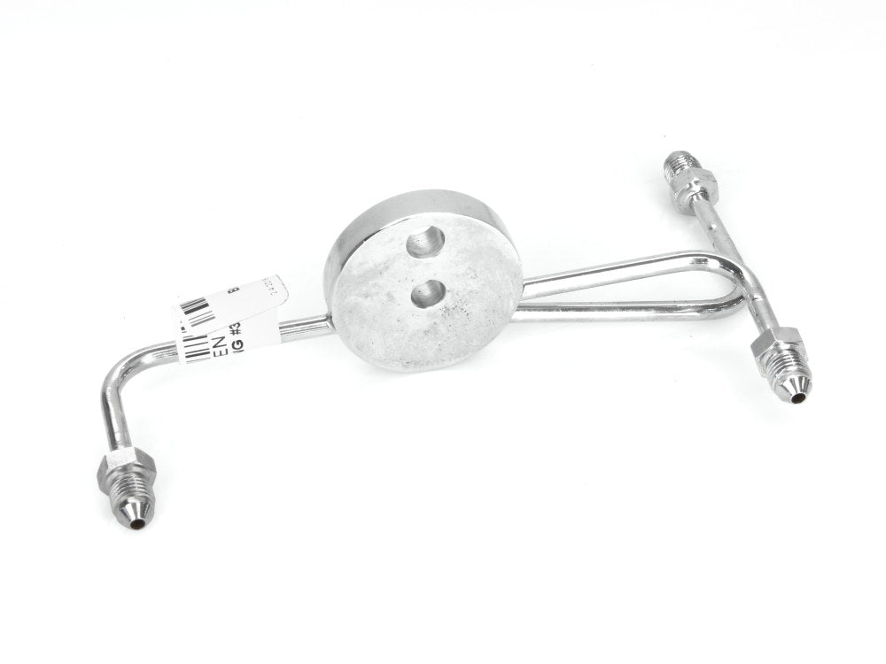AN3 Front Dual Disc Brake Tee - Chrome. Fits Narrow Glide Front Ends with Dual Disc Rotors.