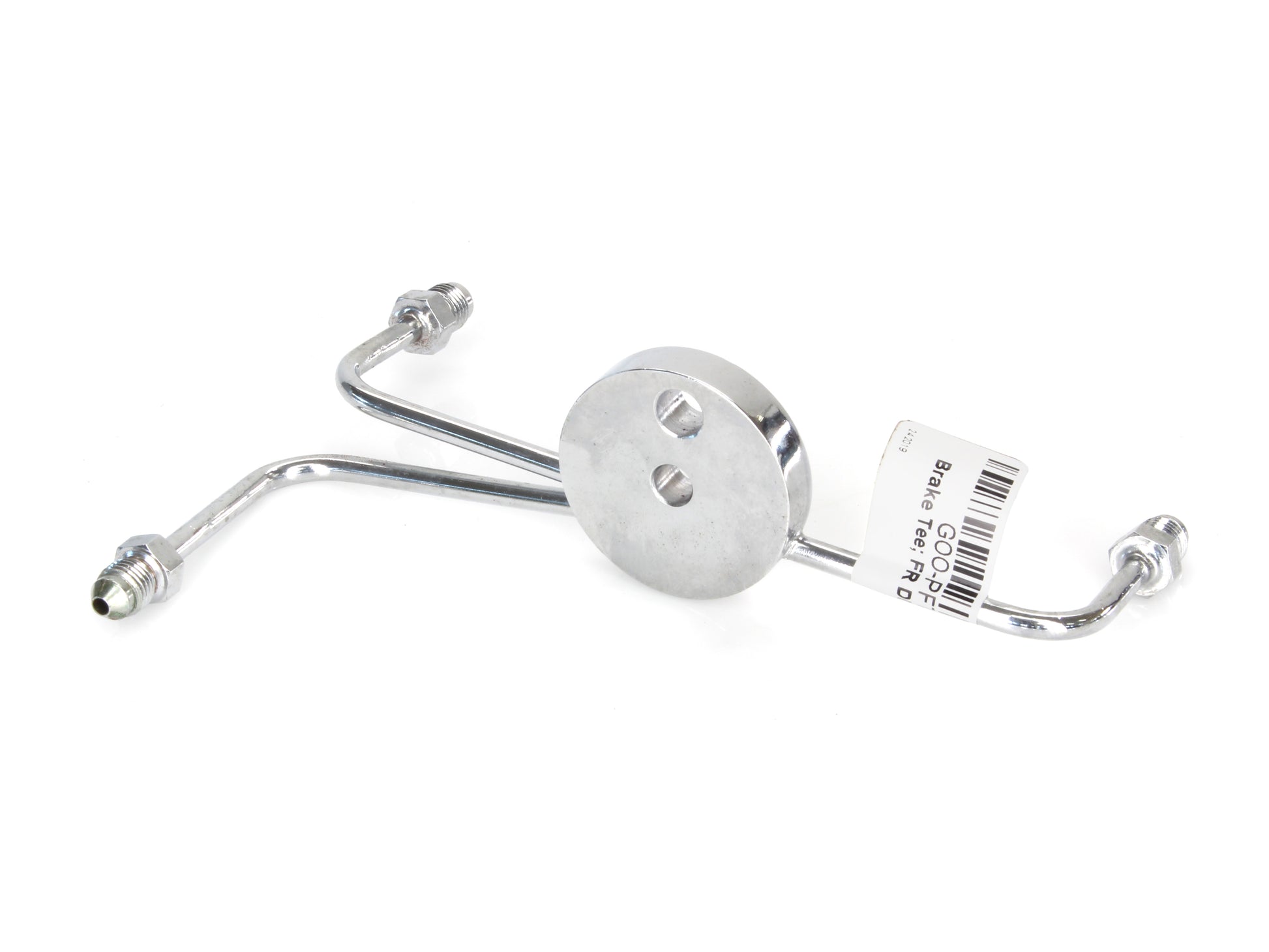 AN3 Front Dual Disc Brake Tee - Chrome. Fits Narrow Glide Front Ends with Dual Disc Rotors.