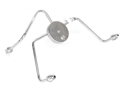 AN3 Front Dual Disc Brake Tee - Chrome. Fits Wide Glide Front Ends with Dual Disc Rotors.