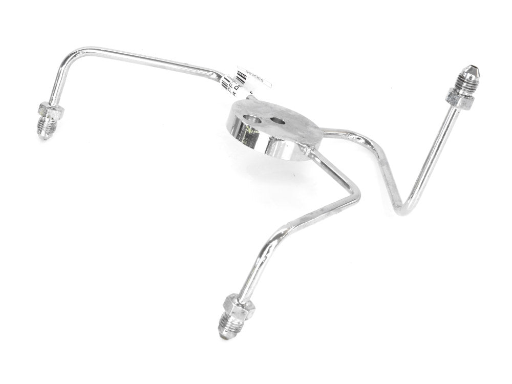 AN3 Front Dual Disc Brake Tee - Chrome. Fits Wide Glide Front Ends with Dual Disc Rotors.