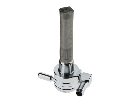 High-Flow Fuel Tap / Petcock with 3/8in. NPT Thread & 5/16in. Backward Facing Fuel Outlet - Chrome
