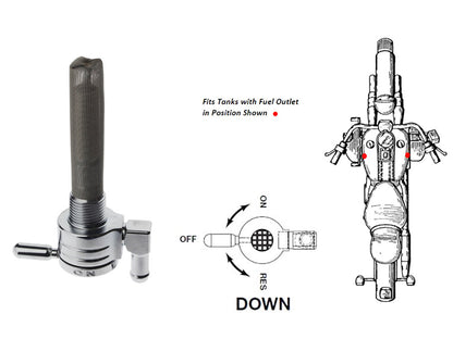 High-Flow Fuel Tap / Petcock with 3/8in. NPT Thread & 5/16in. Downward Facing Fuel Outlet - Chrome