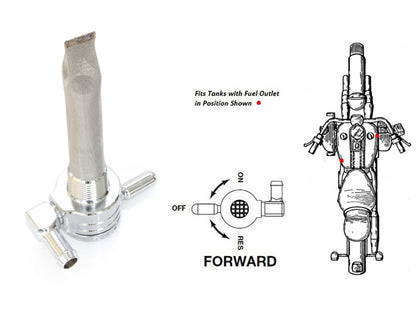 High-Flow Fuel Tap / Petcock with 3/8in. NPT Thread & 5/16in. Forward Facing Fuel Outlet - Chrome