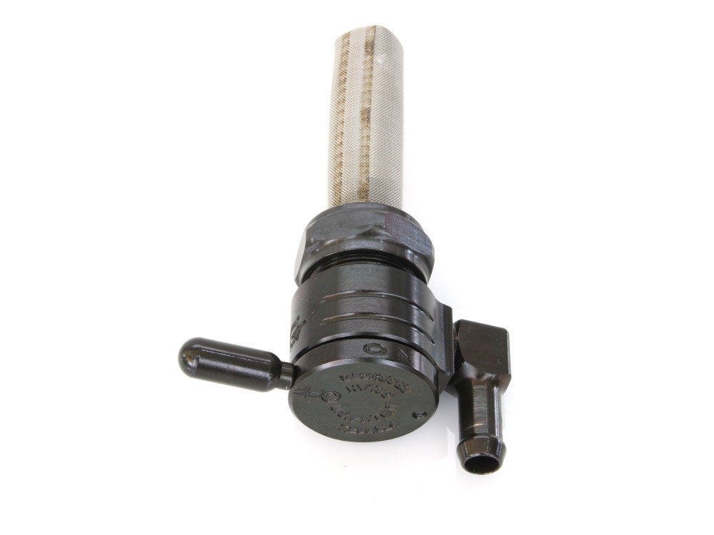 High-Flow Fuel Tap / Petcock with 22mm Thread & 5/16in. Downward Facing Fuel Outlet - Black. Fits Softail 1984-2006, Dyna 1991-2006, FXR 1982-1994, Touring 1988-2006, Sportster 1975-2006 & 4Spd Big Twin 1975-1986