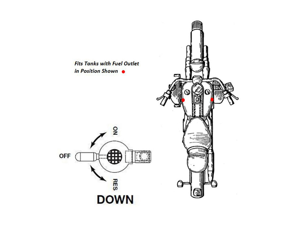 High-Flow Fuel Tap / Petcock with 22mm Thread & 5/16in. Downward Facing Fuel Outlet - Black. Fits Softail 1984-2006, Dyna 1991-2006, FXR 1982-1994, Touring 1988-2006, Sportster 1975-2006 & 4Spd Big Twin 1975-1986