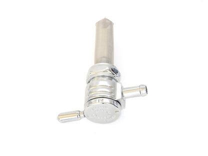 High-Flow Fuel Tap / Petcock with 22mm Thread & 5/16in. Inward Facing fuel Outlet - Chrome. Fits Softail 1984-2006, Dyna 1991-2006, FXR 1982-1994, Touring 1988-2006, Sportster 1975-2006 & 4Spd Big Twin 1975-1986