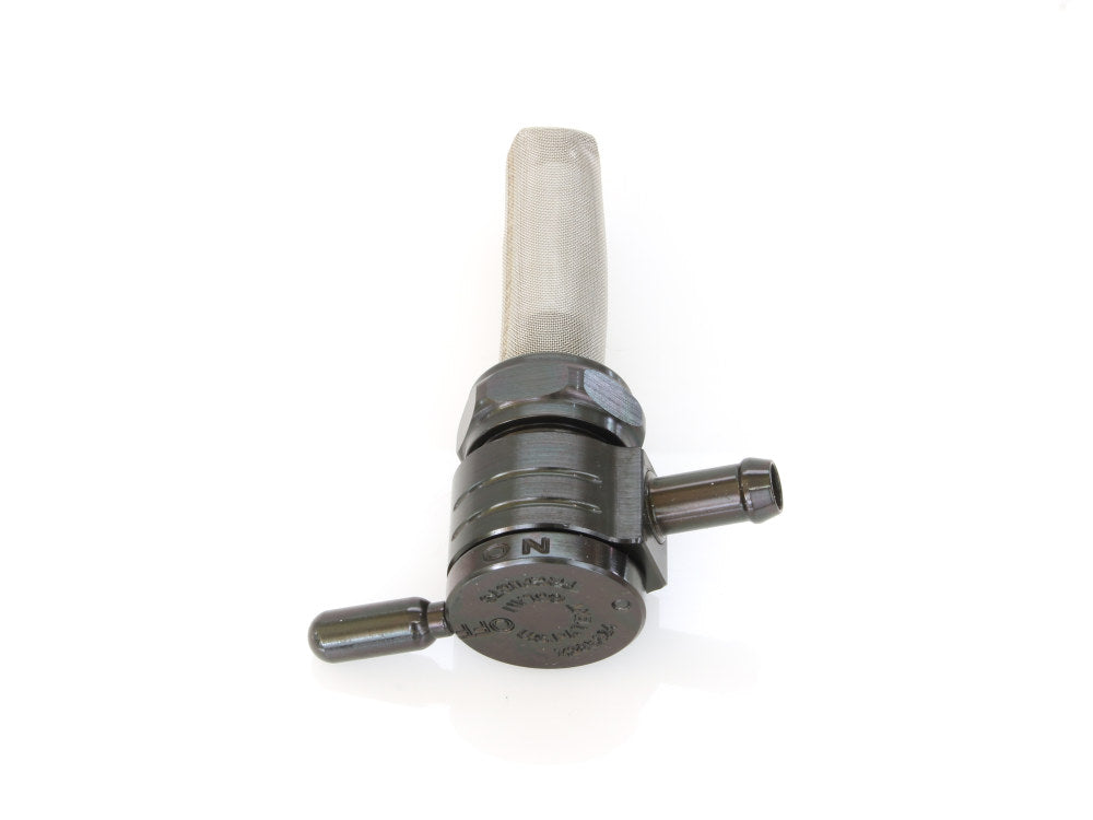 High-Flow Fuel Tap / Petcock with 22mm Thread & 5/16in. Inward Facing fuel Outlet - Black. Fits Softail 1984-2006, Dyna 1991-2006, FXR 1982-1994, Touring 1988-2006, Sportster 1975-2006 & 4Spd Big Twin 1975-1986