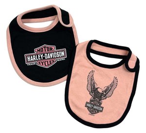 Harley-Davidson Baby Girls' 2 Pack Bar & Shield Knit Bibs (Pink/Black)