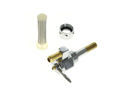 High-Flow Fuel Tap / Petcock with 22mm Thread, 5/16in. Downward Facing Fuel Outlet - Chrome. Fits Softail 1984-2006, Dyna 1991-2006, FXR 1982-1994, Touring 1988-2006, Sportster 1975-2006 & 4Spd Big Twin 1975-1986