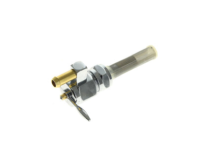 High-Flow Fuel Tap / Petcock with 22mm Thread, 5/16in. Downward Facing Fuel Outlet - Chrome. Fits Softail 1984-2006, Dyna 1991-2006, FXR 1982-1994, Touring 1988-2006, Sportster 1975-2006 & 4Spd Big Twin 1975-1986