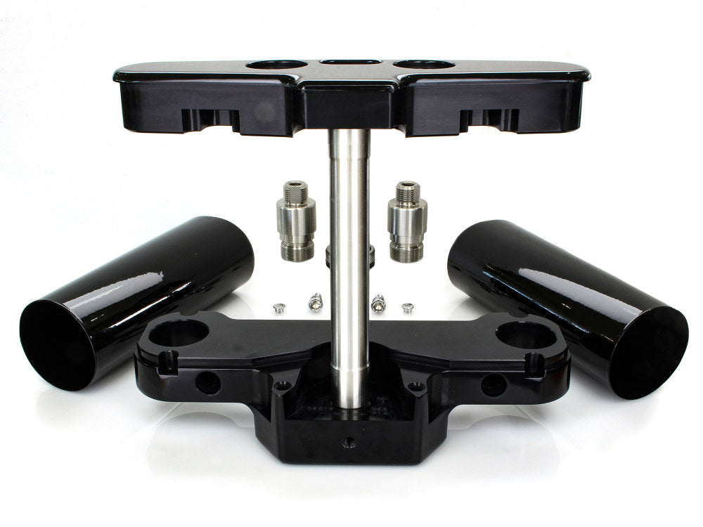 4 Degree Raked Triple Tree Kit - Black. Fits FL Softail 1986-2017 with Stock Diameter Front Wheel