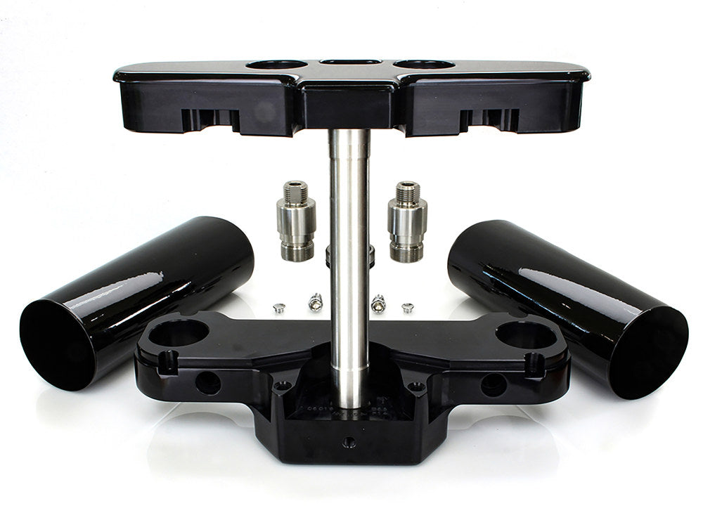 6 Degree Raked Triple Tree Kit - Black. Fits FL Softail 1986-2017 with Stock Diameter Wheel For Trike Conversion