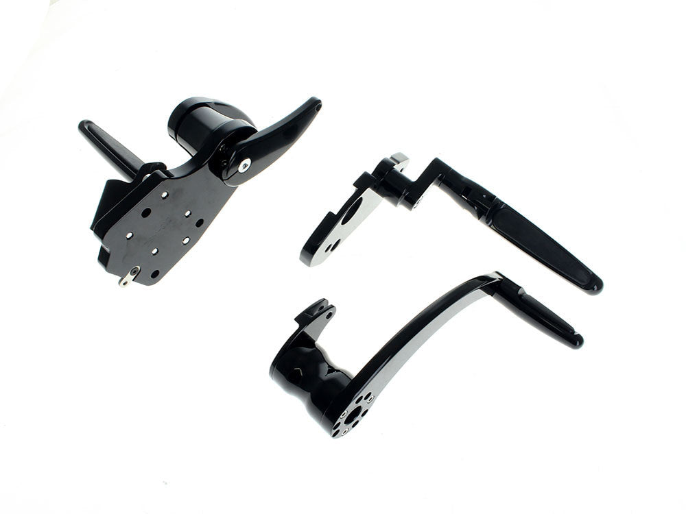 Standard Length Forward Controls with Folding Rubber Inlay Pegs - Black. Fits Touring 2014up including Trikes.