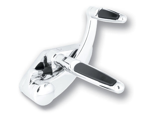 Extended Length Forward Controls with Folding Rubber Inlay Pegs - Chrome. Fits Softail 2000-2017.