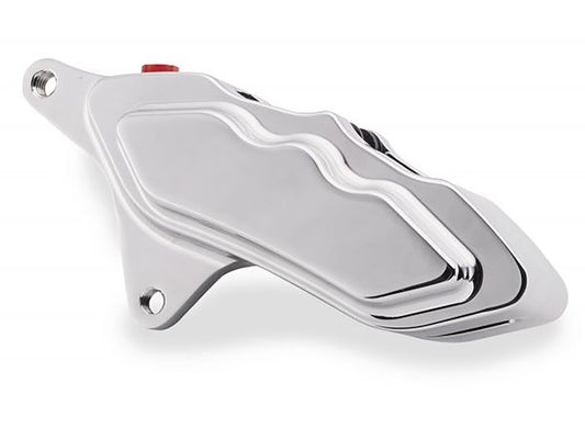 Left Hand Front 6 Piston Caliper - Chrome. Fits Softail 2000-2014, Dyna 2000-2017, Touring 2000-2007 & Sportster 2000-2007.