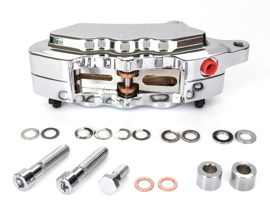 Left Hand Front 6 Piston Caliper - Chrome. Fits Softail 2015up, V-Rod 2006-2017 & Touring 2008up & Sportster 2014-2021