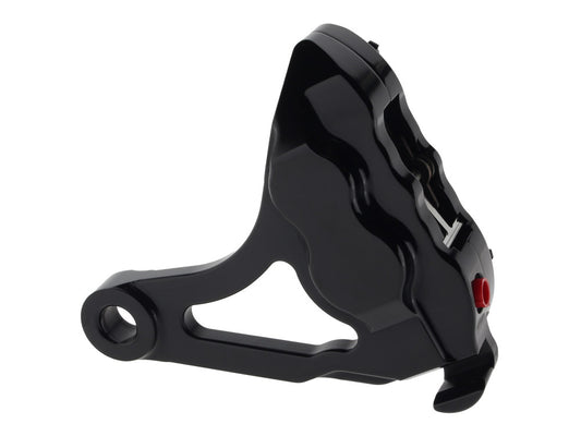 Right Hand Rear 4 Piston Caliper & Mounting Bracket - Black. Fits Softail 2000-2007.