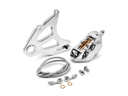 Right Hand Rear 4 Piston Caliper & Mounting Bracket - Chrome. Fits Softail 2018up