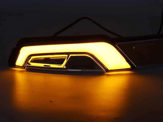 FusionFX LED DRL Windshield Trim with Amber Turn, White Run & Smoke Lens - Chrome. Fits Touring 2014-2023