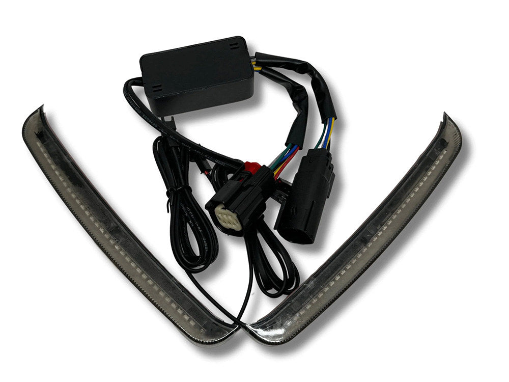 Sequential Slimline Saddlebag Lights. Red Run/Brake, Amber Turn with Smoke Lens. Fits Touring 2014-2023.