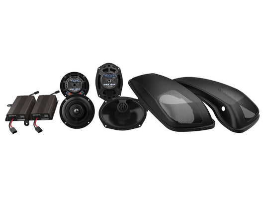Wild Boar, 600 Watt Amp x 4 Speaker Kit & Saddlebag Lids. Fits Street Glide 2014-2023