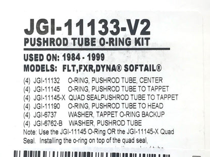 Push Rod Tube O'Ring Kit. Fits Big Twin 1984-1999 & Sportster 1986-1990.