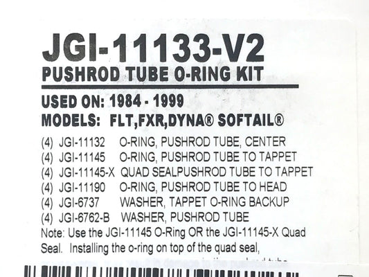 Push Rod Tube O'Ring Kit. Fits Big Twin 1984-1999 & Sportster 1986-1990.