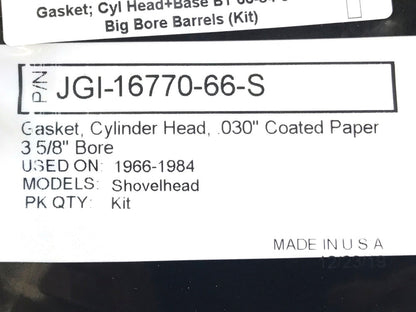 Cylinder Head & Base Gasket Kit. Fits Big Twin 1966-1984 with Shovel Engine & 3-5/8in. Big Bore Cylinders.