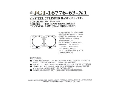 0.020in. Thick Cylinder Base Gaskets. Fits Big Twin 1963-1984.